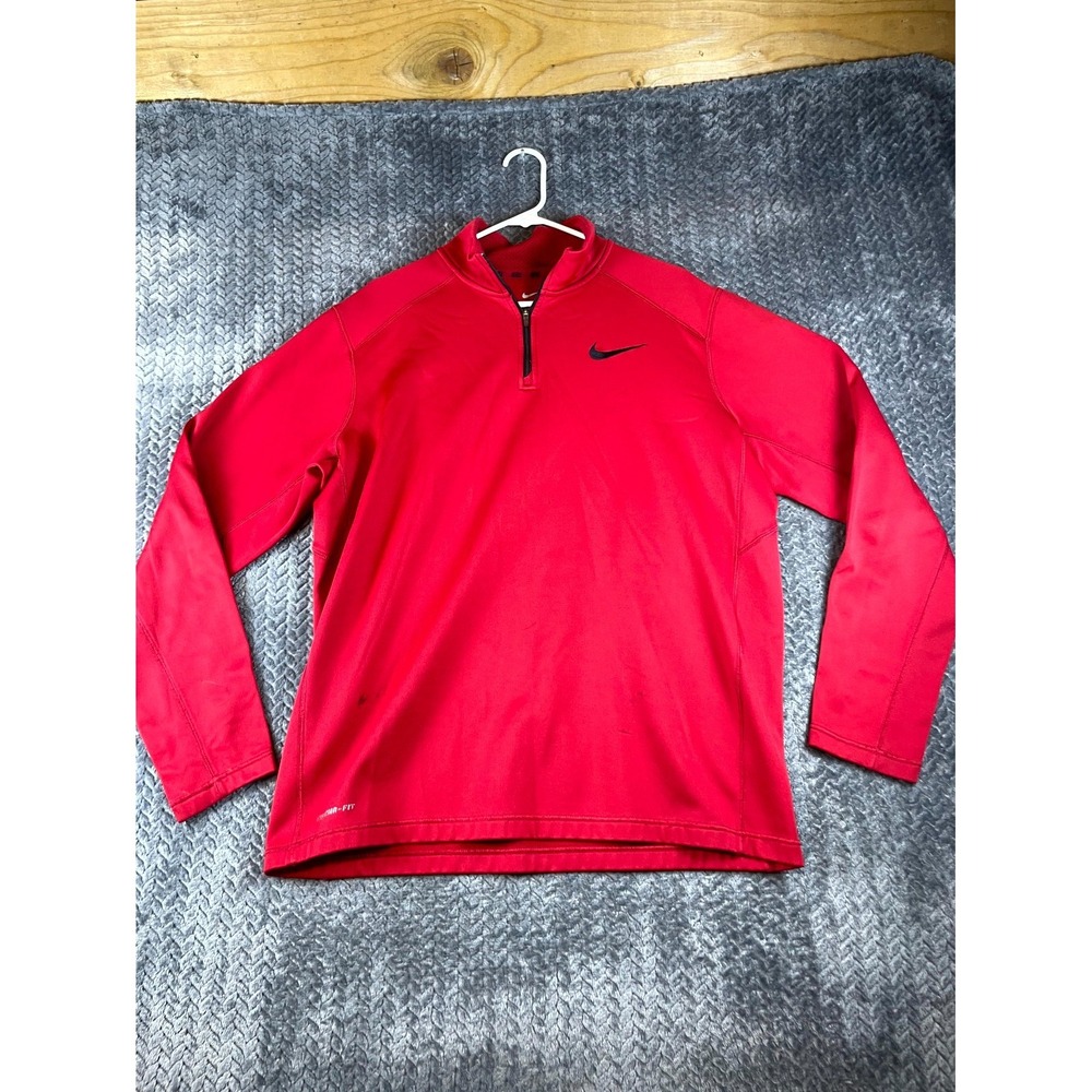 Nike Ko Training Jacket Mens XL Red Fleece Lined Logo Therma Fit Quarter Zip